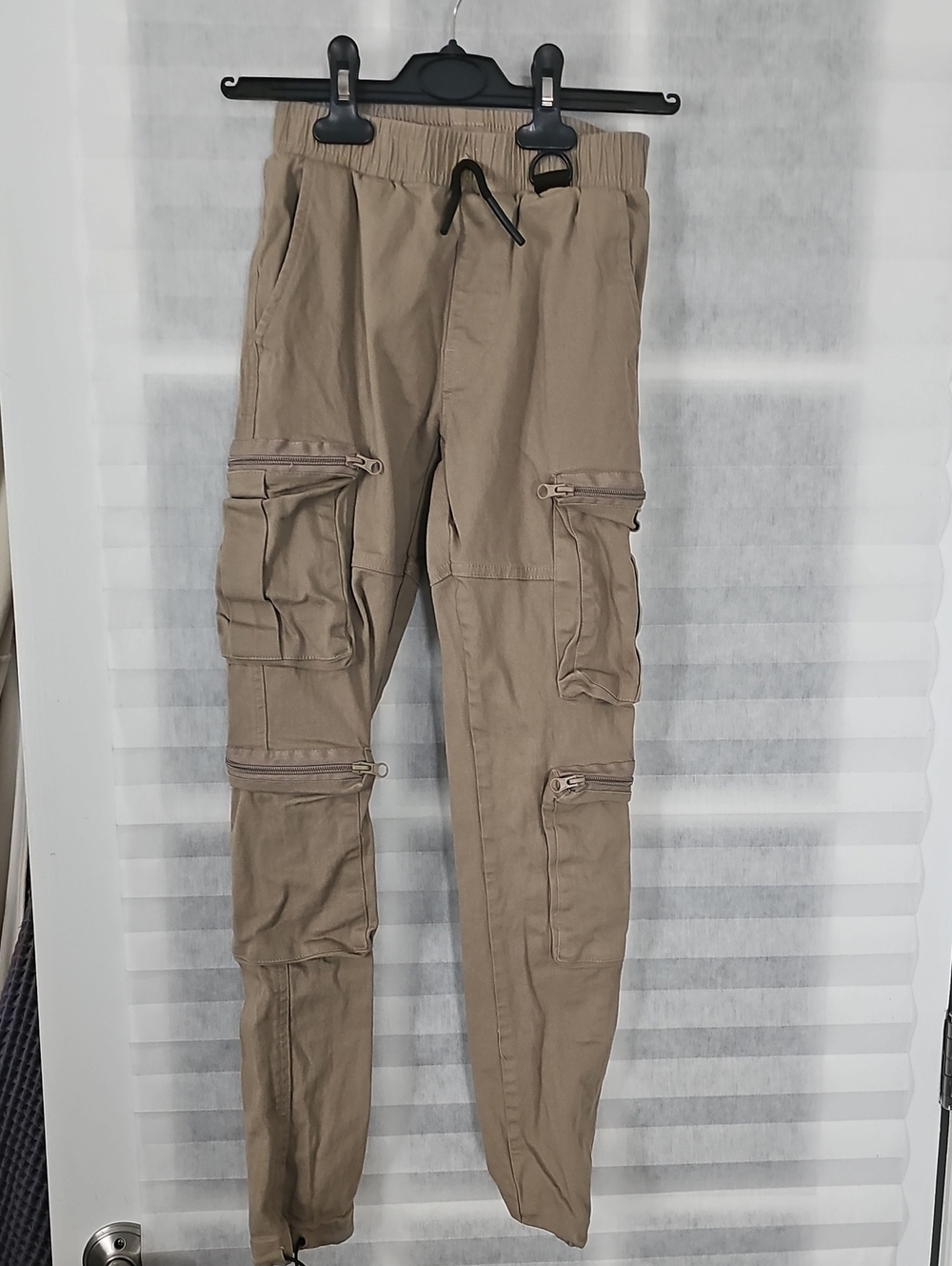 American Stitch Men's Khaki Cargo Jogger Pants with Zip Pockets